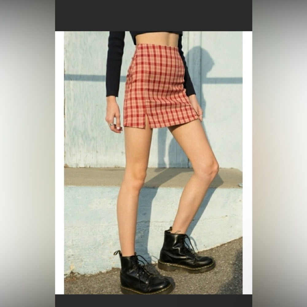 Brandy Melville plaid “Cara Skirt” in pink/red